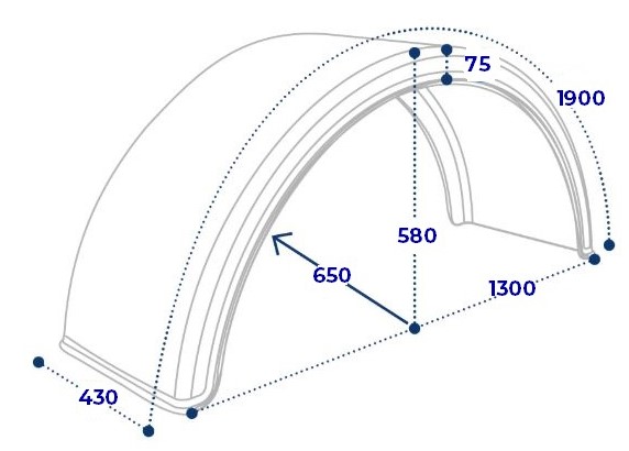 DK1675 КРЫЛО АРОЧНОЕ С БЕЛОЙ ОКАНТОВКОЙ НА ПОЛУПРИЦЕП 430Х1900Х1300ММ